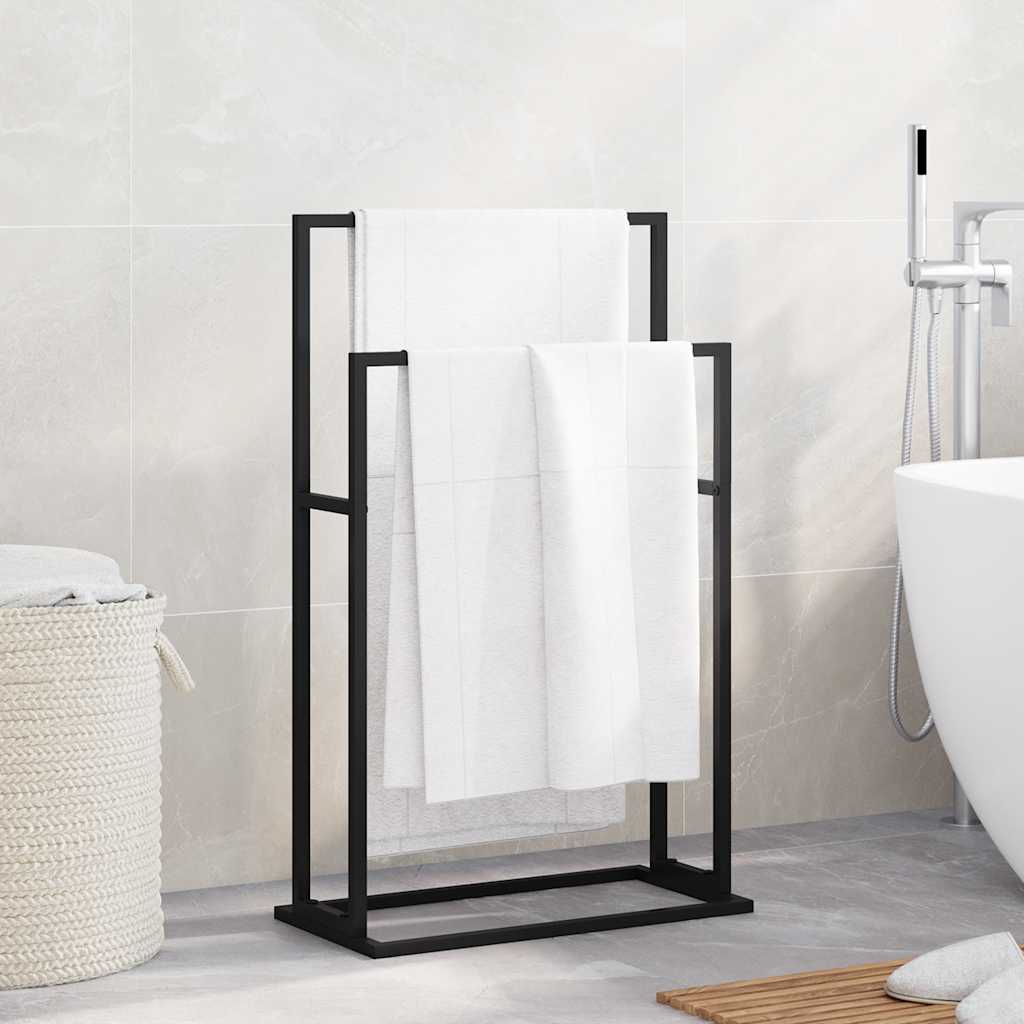 Freestanding Towel Rack Black Iron 2-Tier | HomeAndLiving