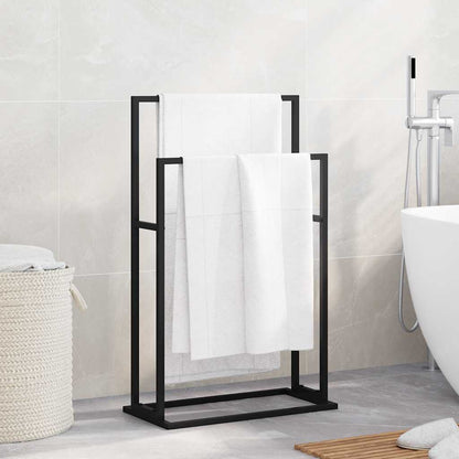 Freestanding Towel Rack Black Iron 2-Tier | HomeAndLiving