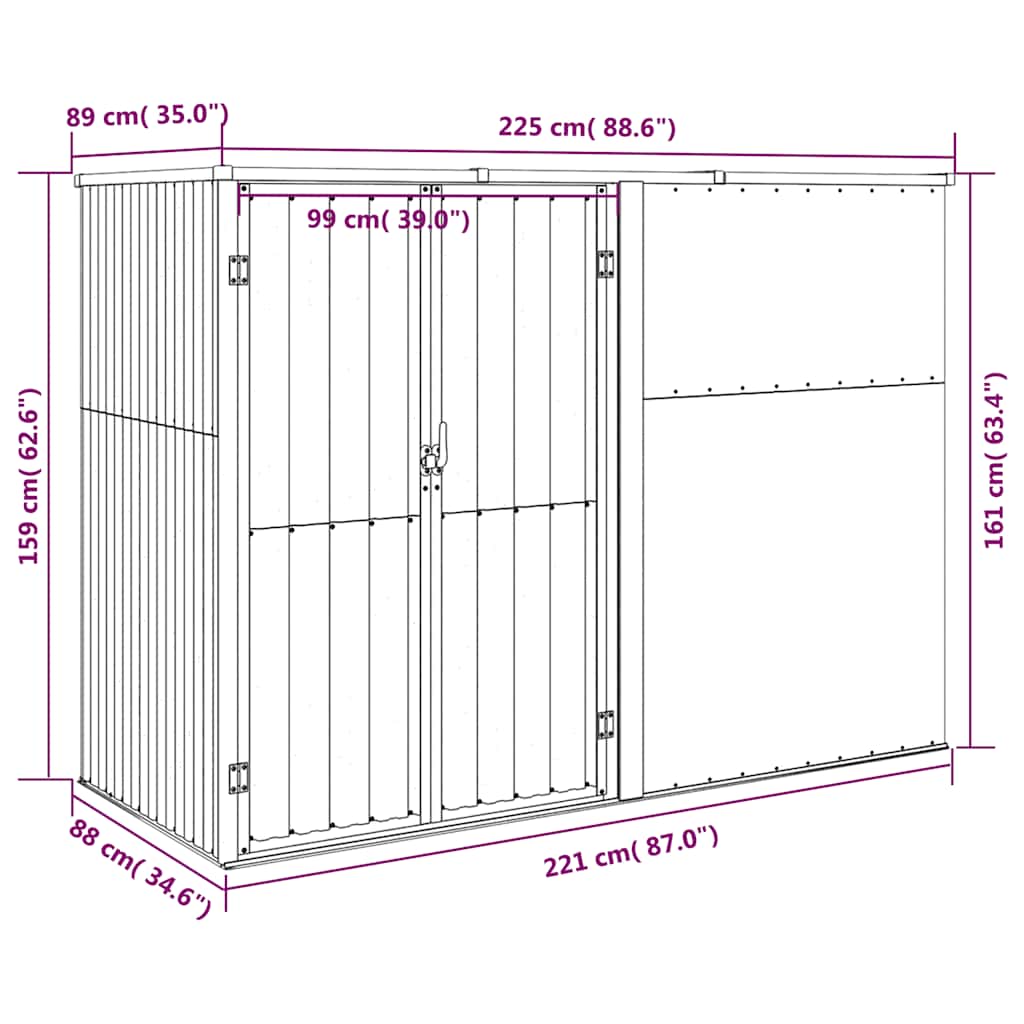 Garden Tool Shed Galvanised Steel 225x89cm | HomeAndLiving