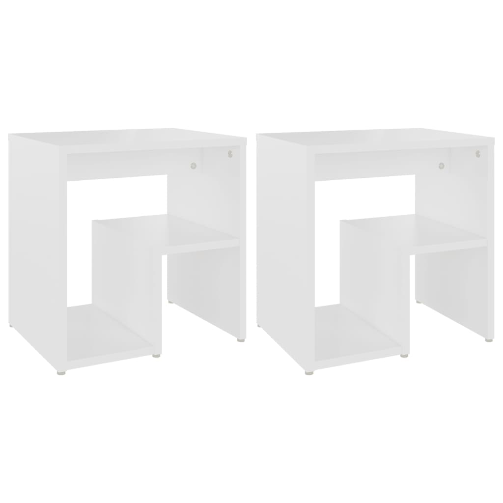 2-Piece White Bed Cabinets Engineered Wood Side Tables with Shelf Storage