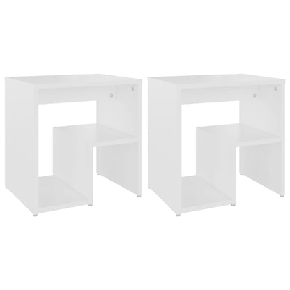 2-Piece White Bed Cabinets Engineered Wood Side Tables with Shelf Storage