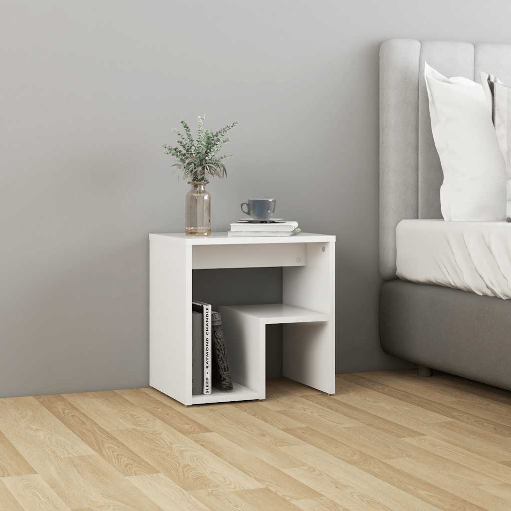 2-Piece White Bed Cabinets Engineered Wood Side Tables with Shelf Storage