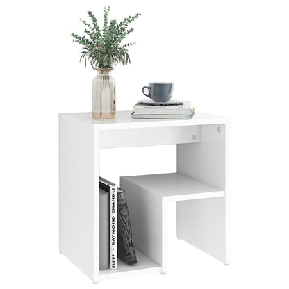 2-Piece White Bed Cabinets Engineered Wood Side Tables with Shelf Storage