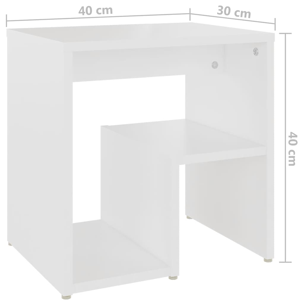2-Piece White Bed Cabinets Engineered Wood Side Tables with Shelf Storage
