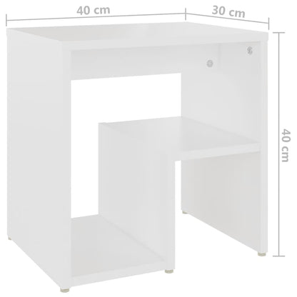 2-Piece White Bed Cabinets Engineered Wood Side Tables with Shelf Storage