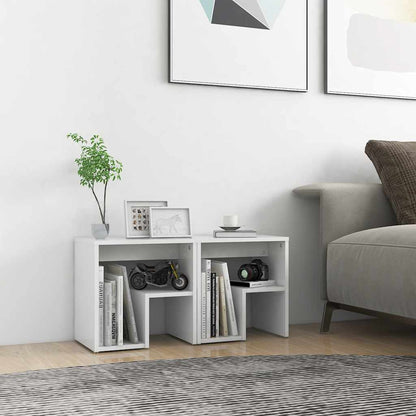 2-Piece White Bed Cabinets Engineered Wood Side Tables with Shelf Storage
