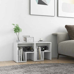 2-Piece White Bed Cabinets Engineered Wood Side Tables with Shelf Storage