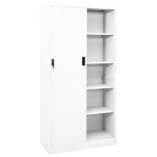 Steel Office Cabinet Sliding Door 180cm White | HomeAndLiving