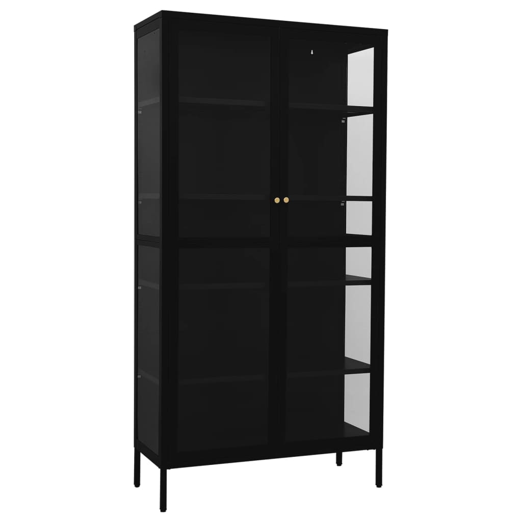 Black Steel Glass Display Cabinet 4 Shelves | HomeAndLiving