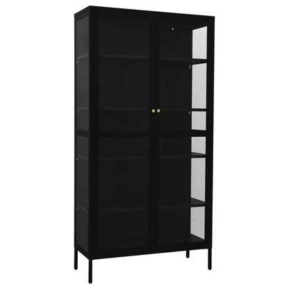 Black Steel Glass Display Cabinet 4 Shelves | HomeAndLiving