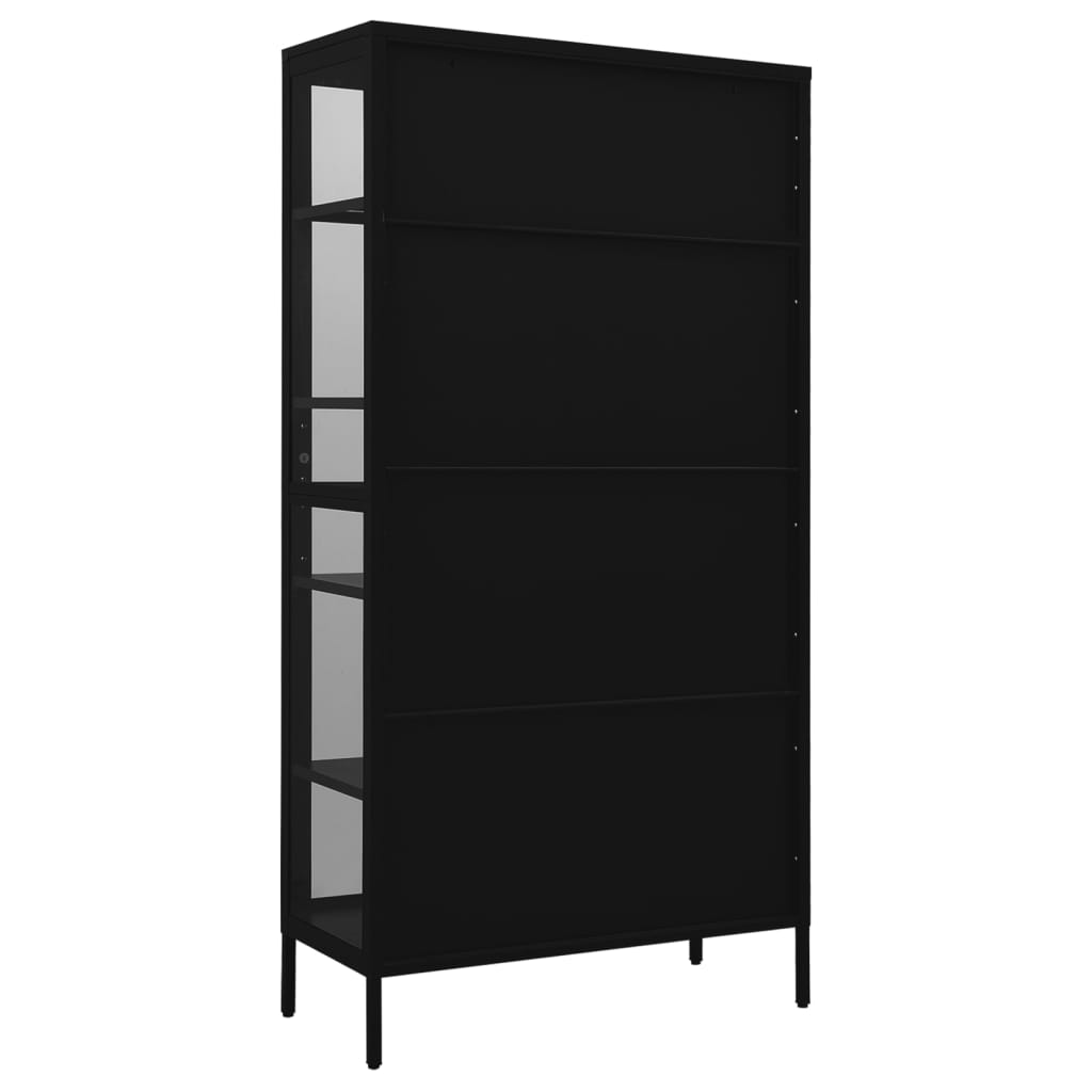 Black Steel Glass Display Cabinet 4 Shelves | HomeAndLiving