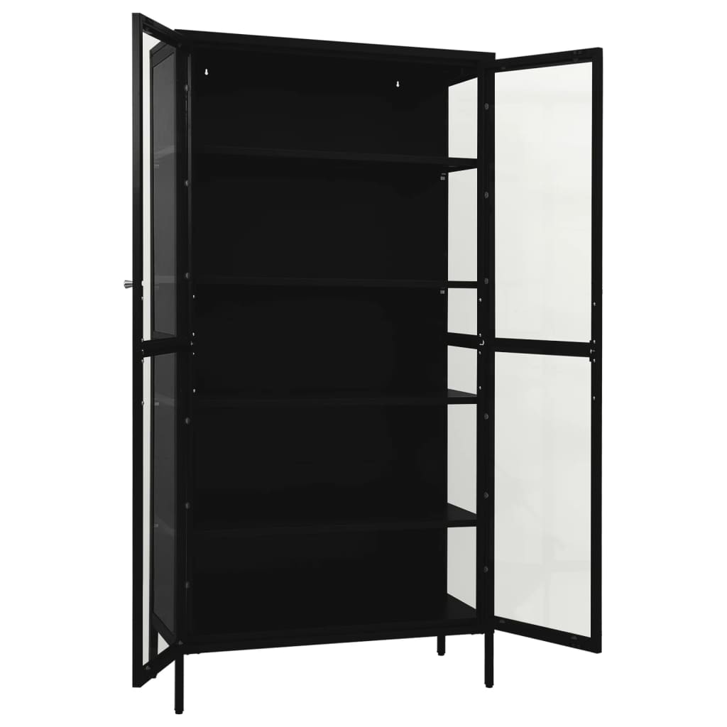 Black Steel Glass Display Cabinet 4 Shelves | HomeAndLiving