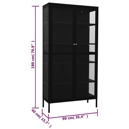 Black Steel Glass Display Cabinet 4 Shelves | HomeAndLiving