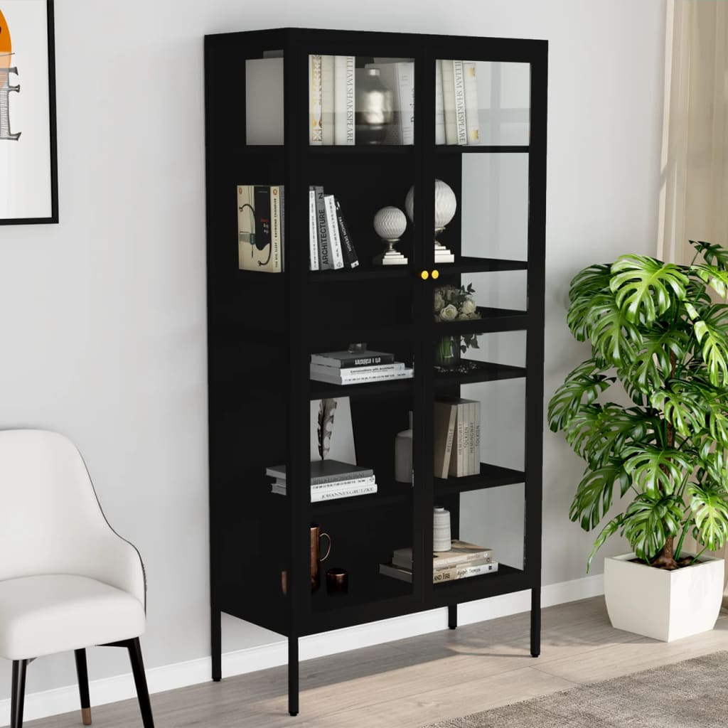 Black Steel Glass Display Cabinet 4 Shelves | HomeAndLiving