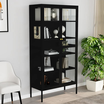 Black Steel Glass Display Cabinet 4 Shelves | HomeAndLiving