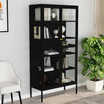 Black Steel Glass Display Cabinet 4 Shelves | HomeAndLiving