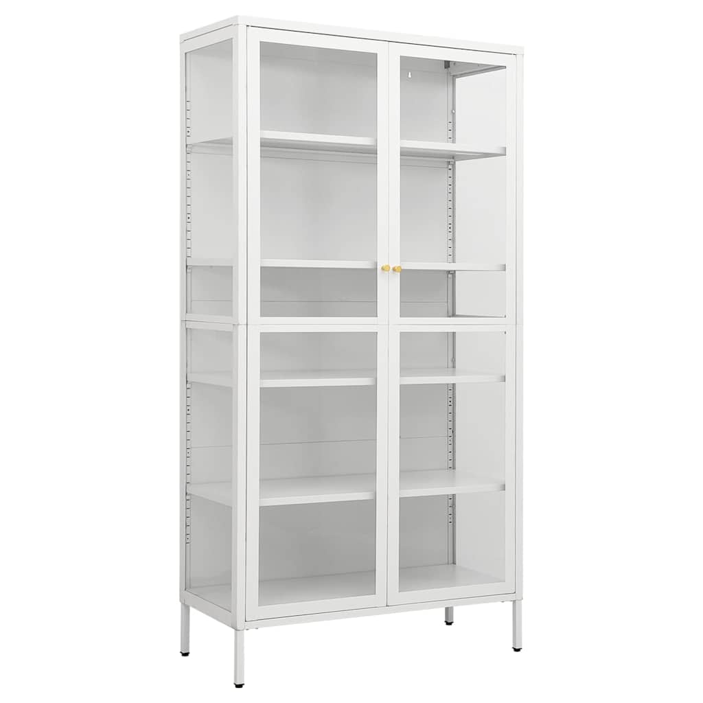 Display Cabinet White Steel Tempered Glass 180cm | HomeAndLiving