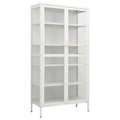 Display Cabinet White Steel Tempered Glass 180cm | HomeAndLiving