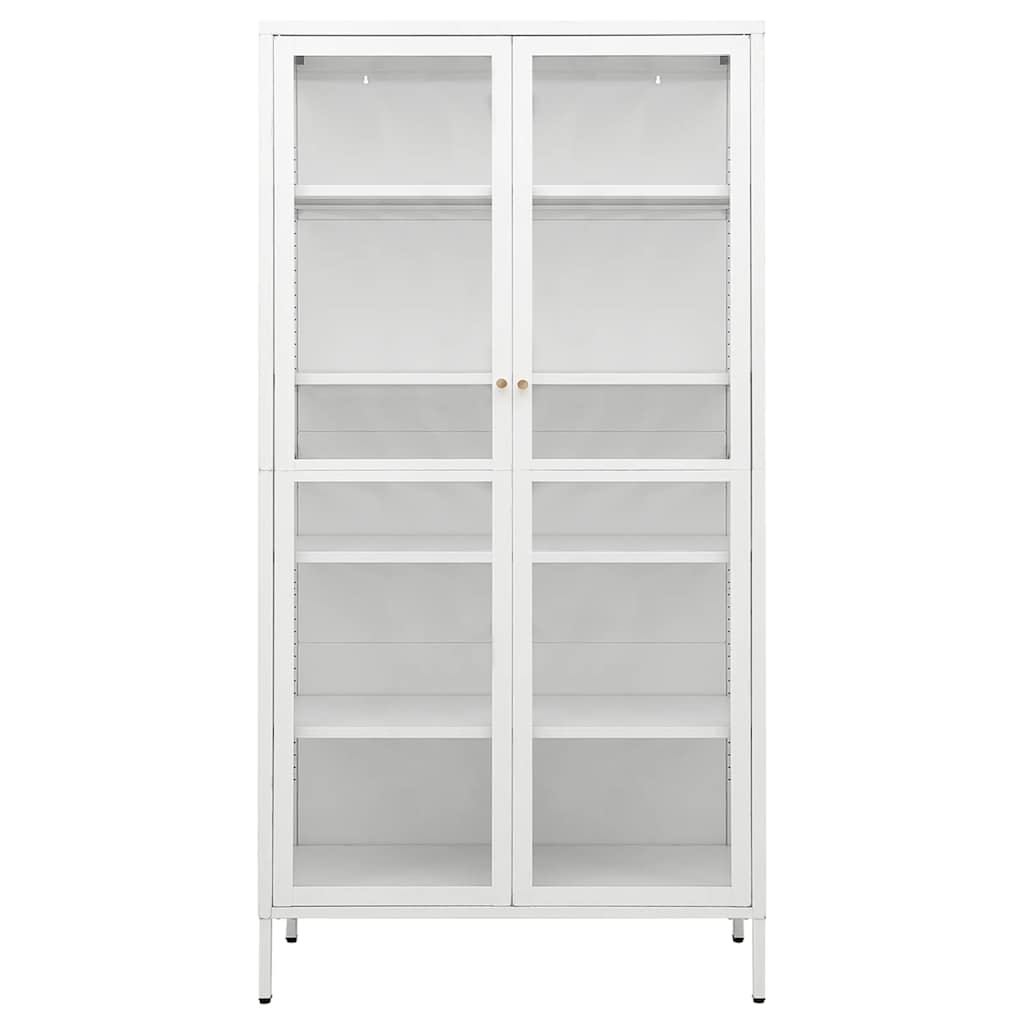 Display Cabinet White Steel Tempered Glass 180cm | HomeAndLiving