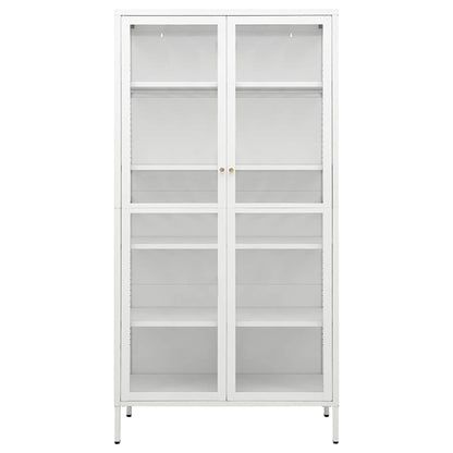 Display Cabinet White Steel Tempered Glass 180cm | HomeAndLiving