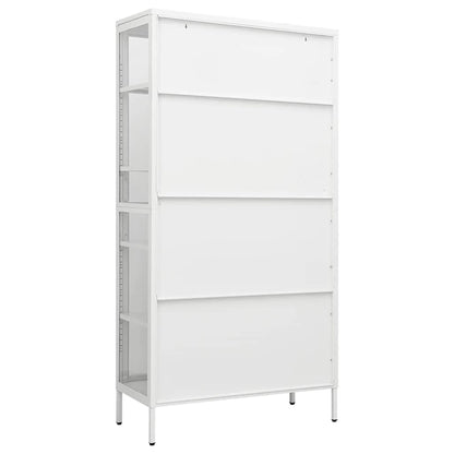Display Cabinet White Steel Tempered Glass 180cm | HomeAndLiving