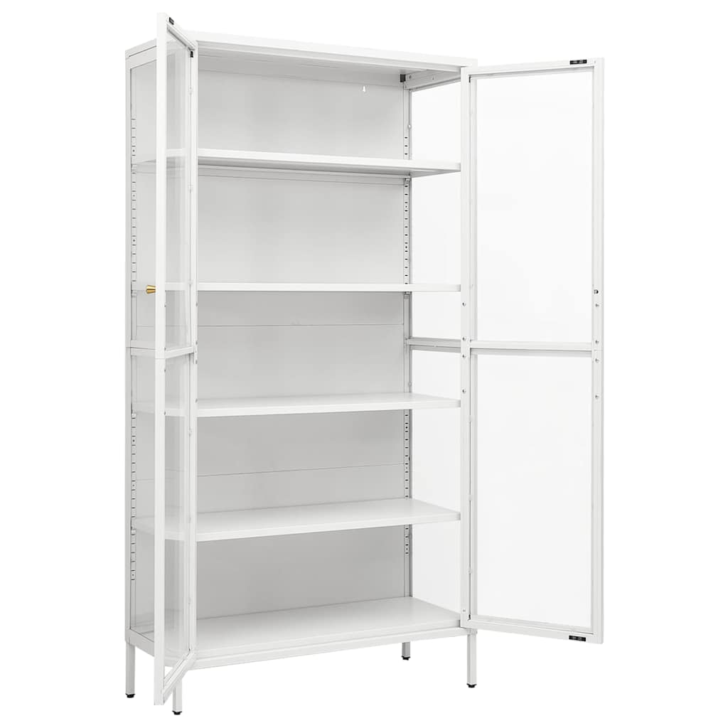 Display Cabinet White Steel Tempered Glass 180cm | HomeAndLiving