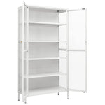 Display Cabinet White Steel Tempered Glass 180cm | HomeAndLiving
