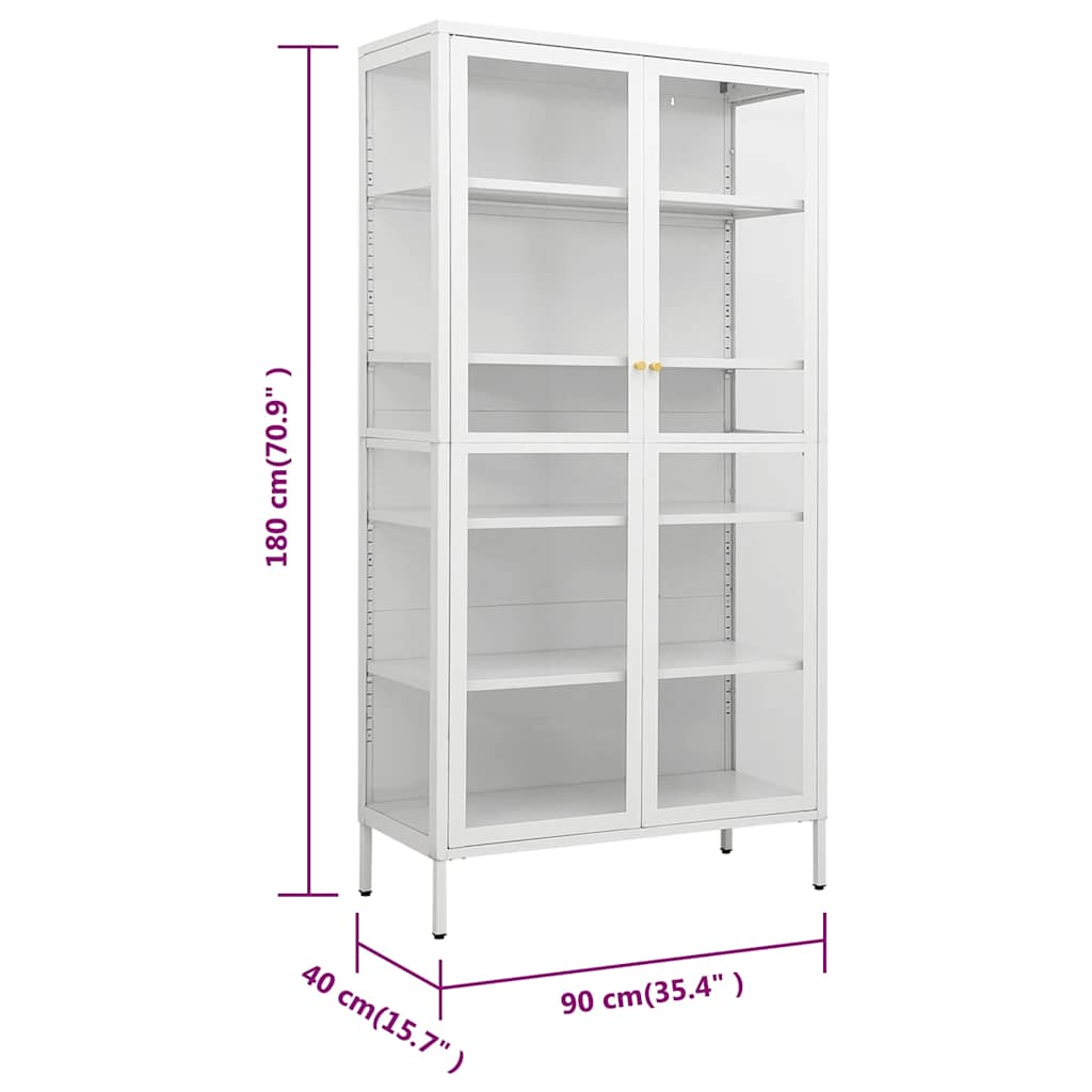 Display Cabinet White Steel Tempered Glass 180cm | HomeAndLiving
