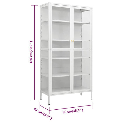 Display Cabinet White Steel Tempered Glass 180cm | HomeAndLiving