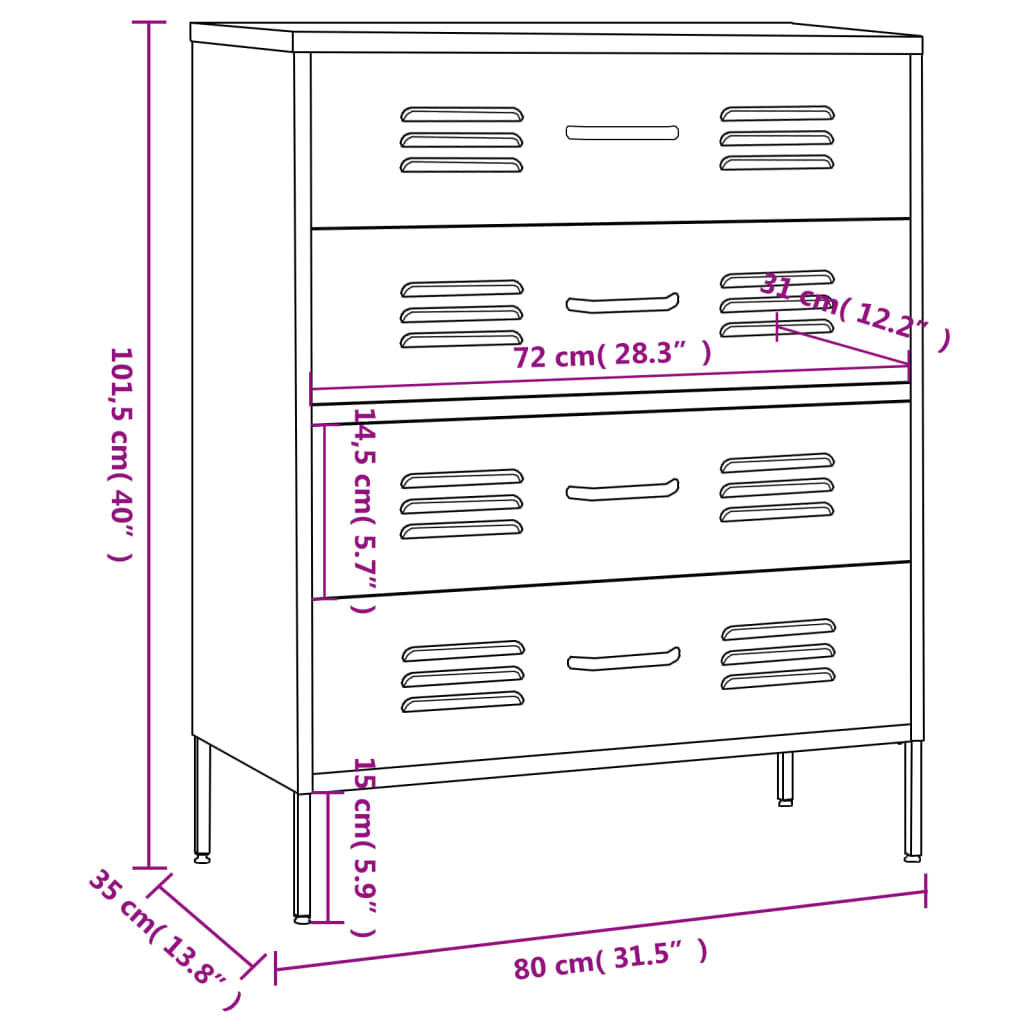 Chest of Drawers Steel Storage Cabinet Ball Bearing Runners