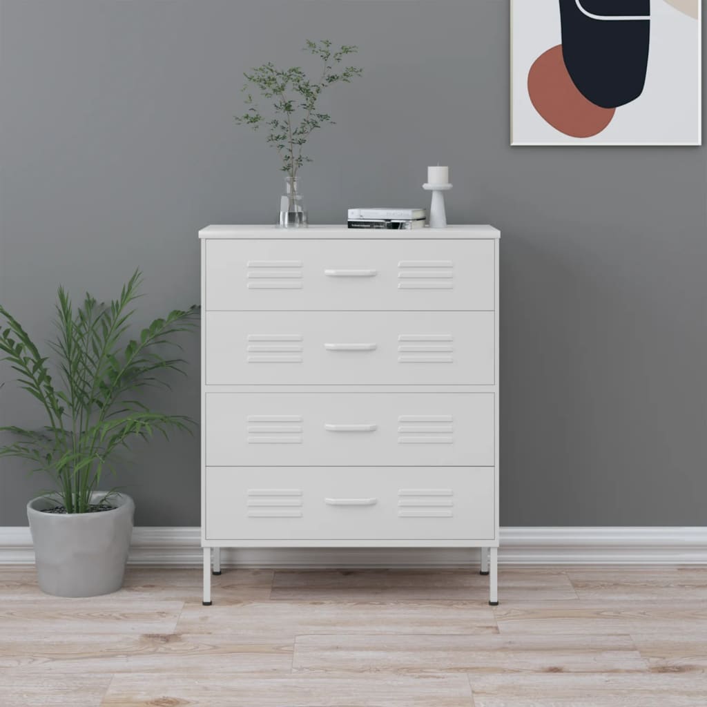 White Chest of Drawers Steel Cabinet Ball Bearing Runners Storage Unit