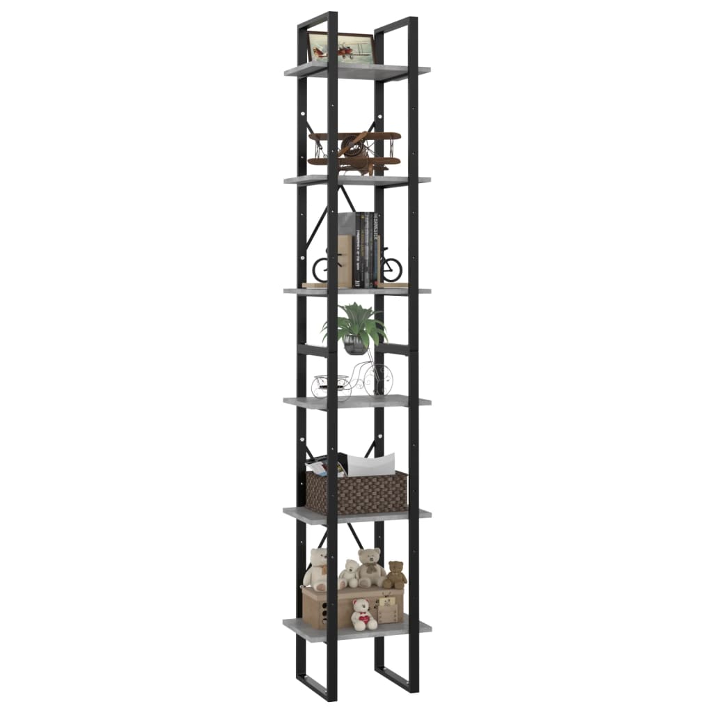 6-Tier Book Cabinet Standing Shelves Concrete Grey Chipboard