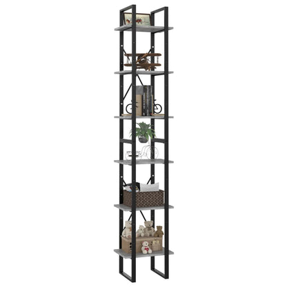 6-Tier Book Cabinet Standing Shelves Concrete Grey Chipboard