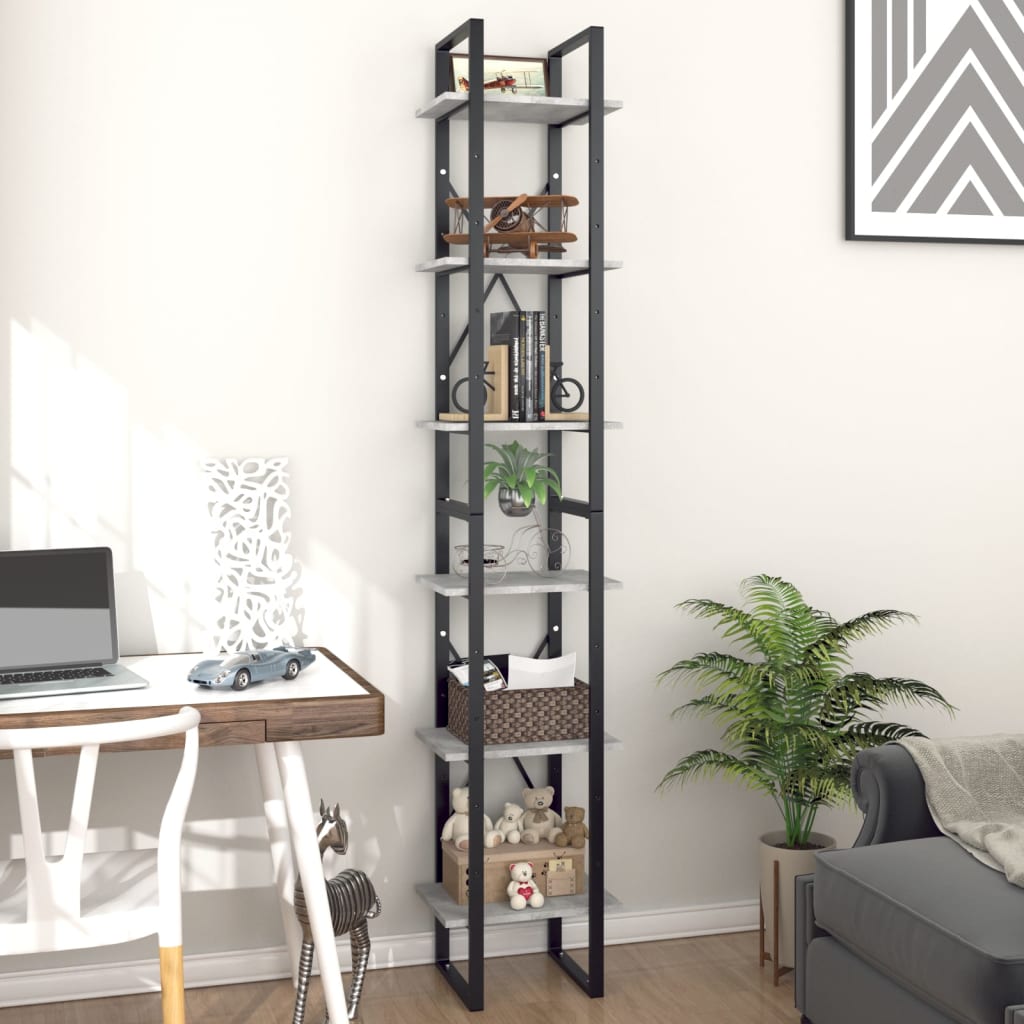 6-Tier Book Cabinet Standing Shelves Concrete Grey Chipboard