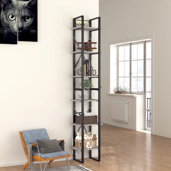  6-Tier Book Cabinet Standing Shelves Concrete Grey Chipboard