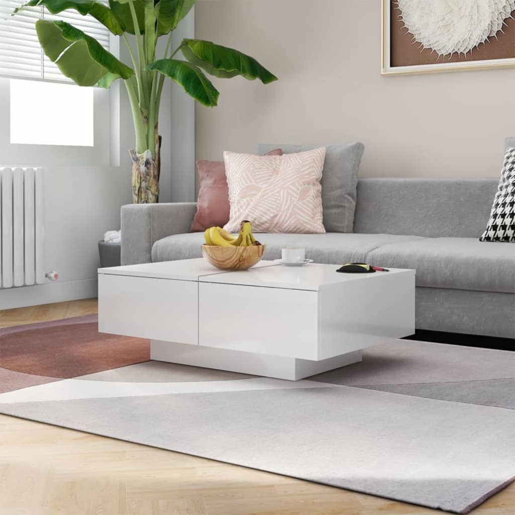 Coffee Table High Gloss White Engineered Wood - 90×60×31cm