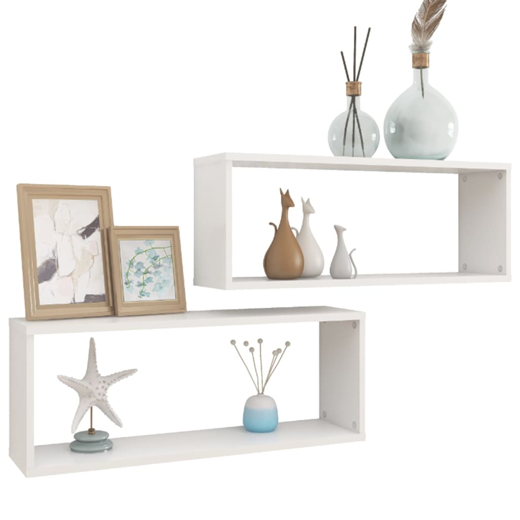 Wall Cube Shelves 2 pcs White Engineered Wood