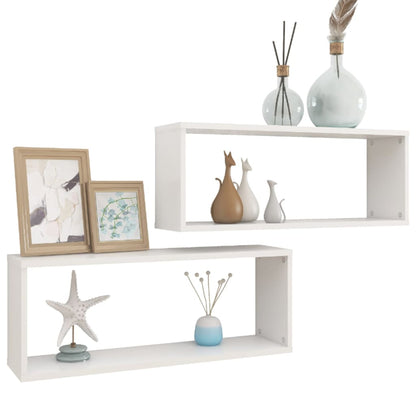 Wall Cube Shelves 2 pcs White Engineered Wood