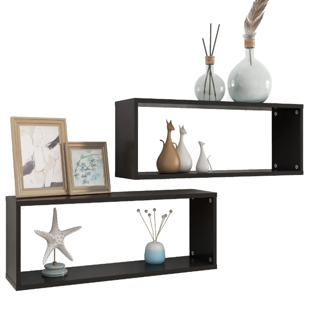 Wall Cube Shelves 2 pcs Black Engineered Wood