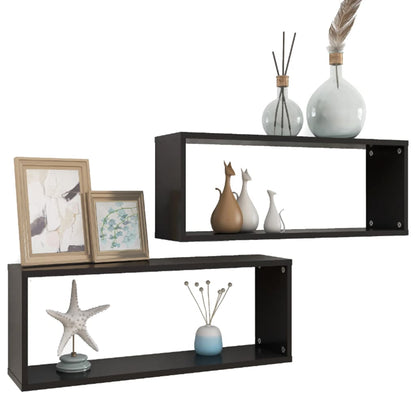 Wall Cube Shelves 2 pcs Black Engineered Wood