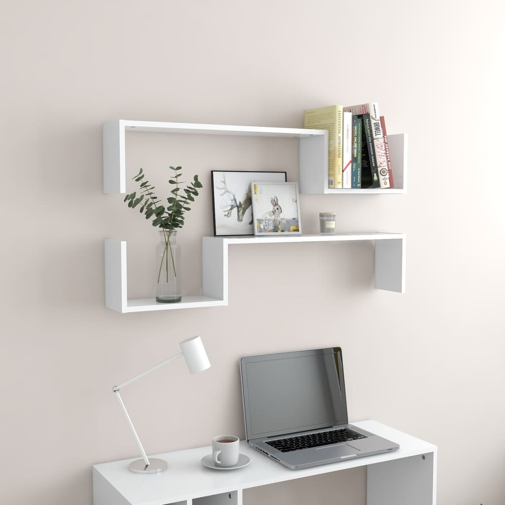 Wall Shelves 2 pcs White Engineered Wood