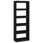 Book Cabinet/Room Divider Black Solid Wood Pine