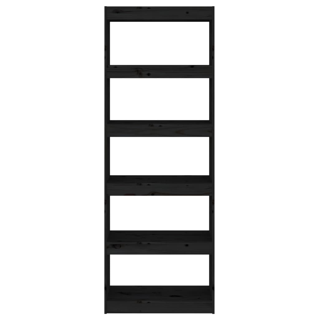 Book Cabinet/Room Divider Black Solid Wood Pine