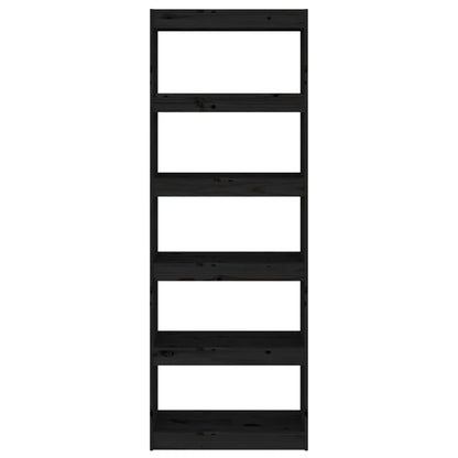 Book Cabinet/Room Divider Black Solid Wood Pine