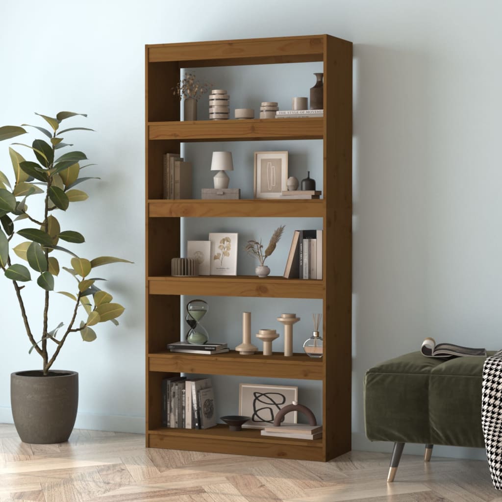 Book Cabinet/Room Divider Honey Brown Wood Pine