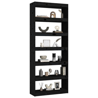 Book Cabinet/Room Divider 6 Shelves Black Solid Wood Pine