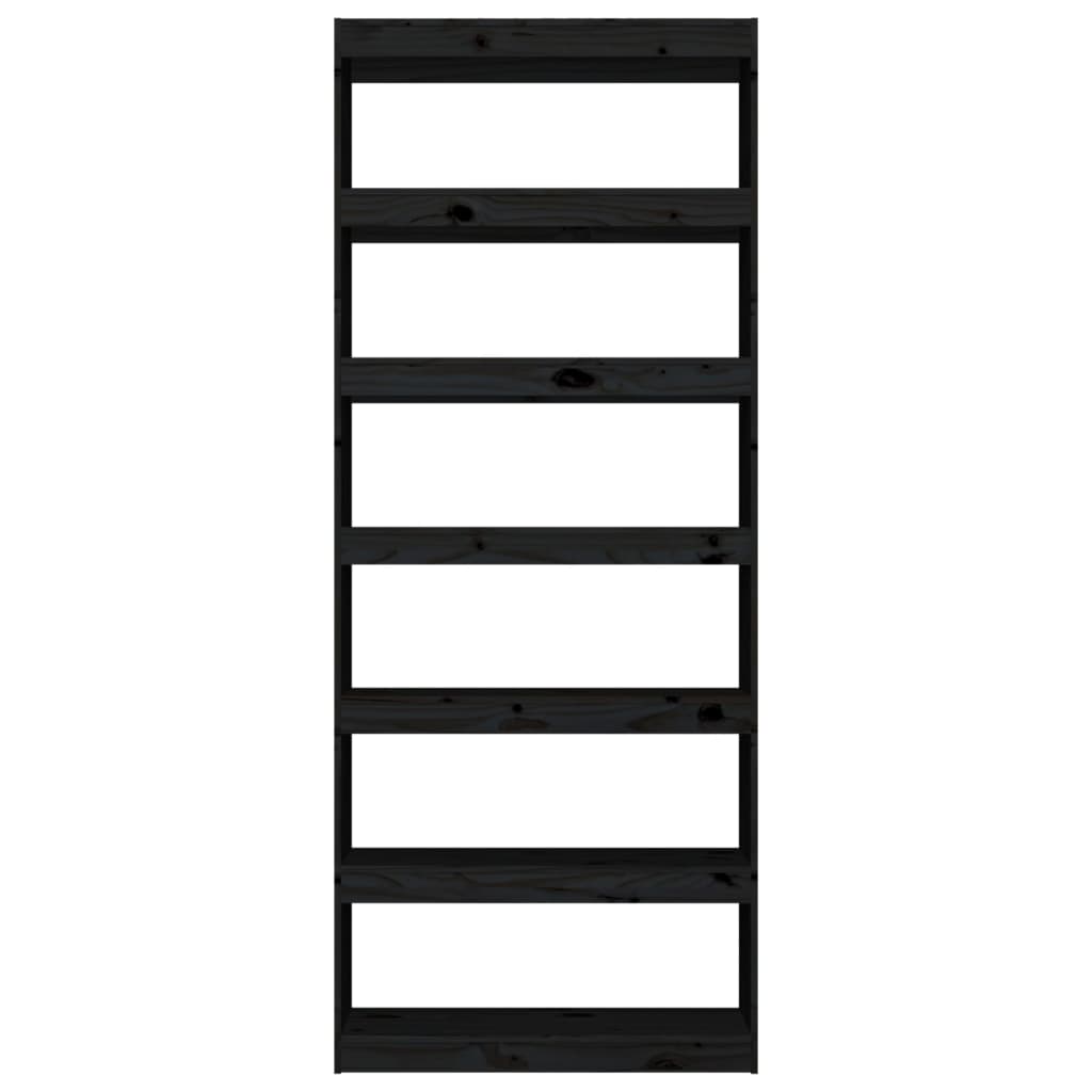Book Cabinet/Room Divider 6 Shelves Black Solid Wood Pine
