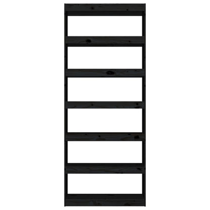 Book Cabinet/Room Divider 6 Shelves Black Solid Wood Pine