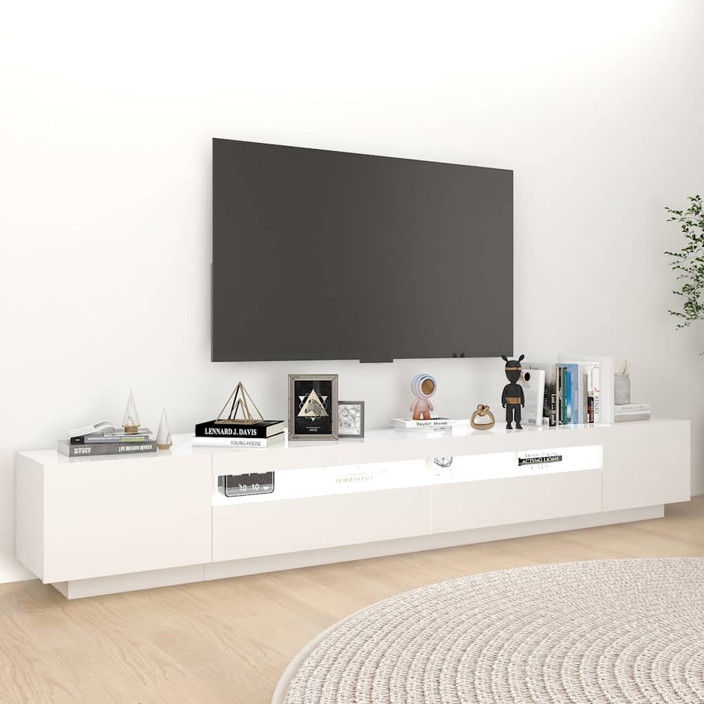 260cm TV Cabinet RGB LED Lights White | HomeAndLiving