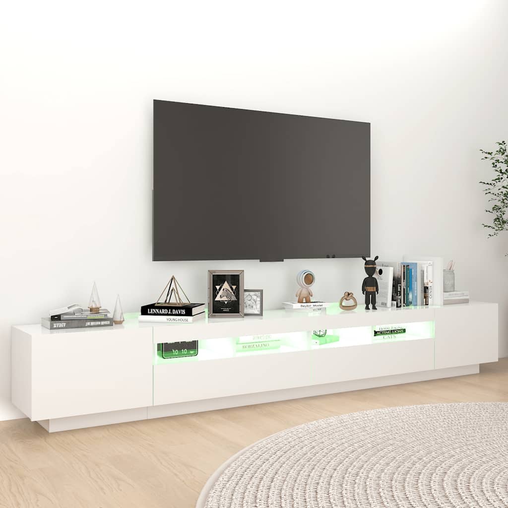 260cm TV Cabinet RGB LED Lights White | HomeAndLiving
